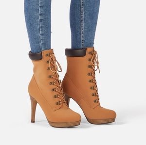 Shoedazzle Stiletto Workboot-Style Bootie - Daylene